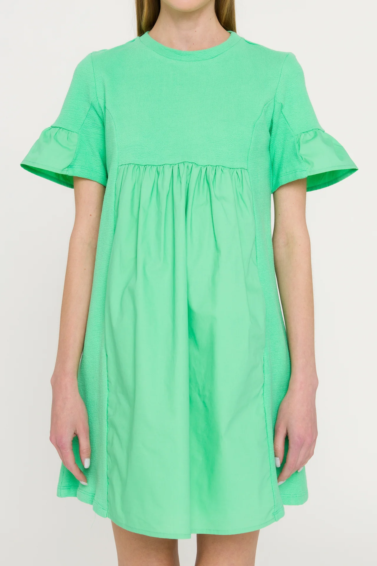 Mixed Media Short-Sleeve Mini Dress - Image 27