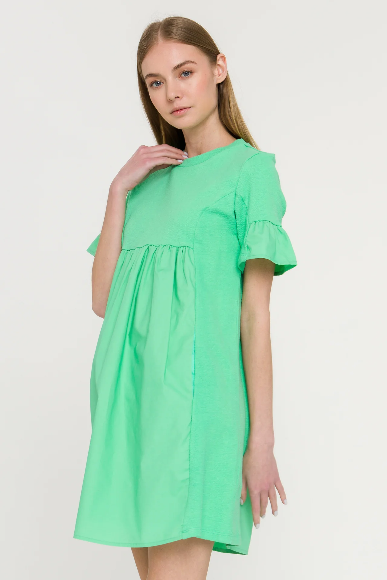 Mixed Media Short-Sleeve Mini Dress - Image 28