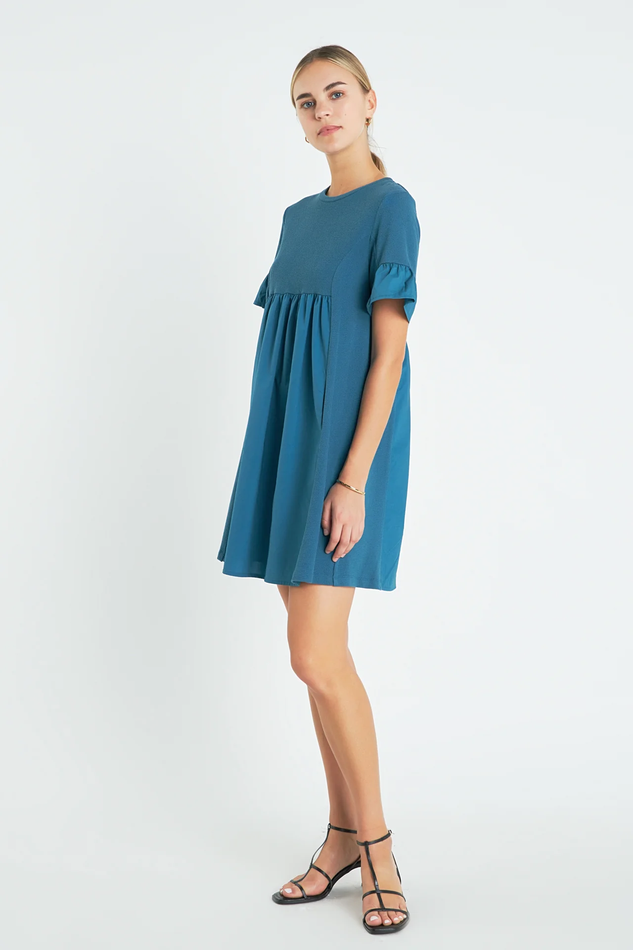 Mixed Media Short-Sleeve Mini Dress - Image 3