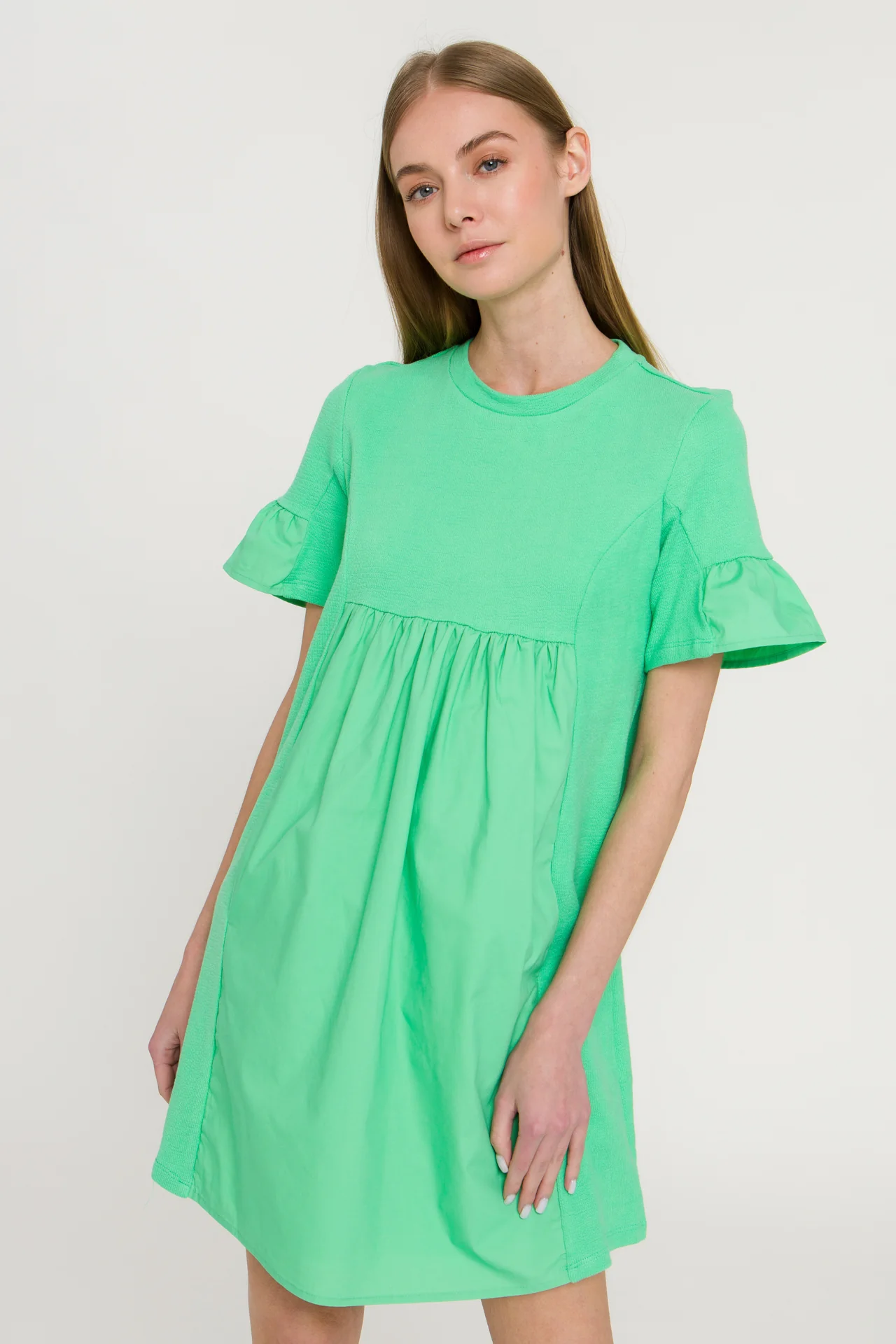 Mixed Media Short-Sleeve Mini Dress - Image 30