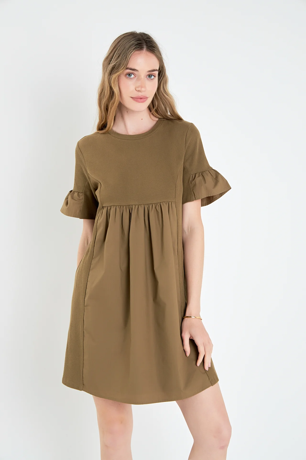 Mixed Media Short-Sleeve Mini Dress - Image 35