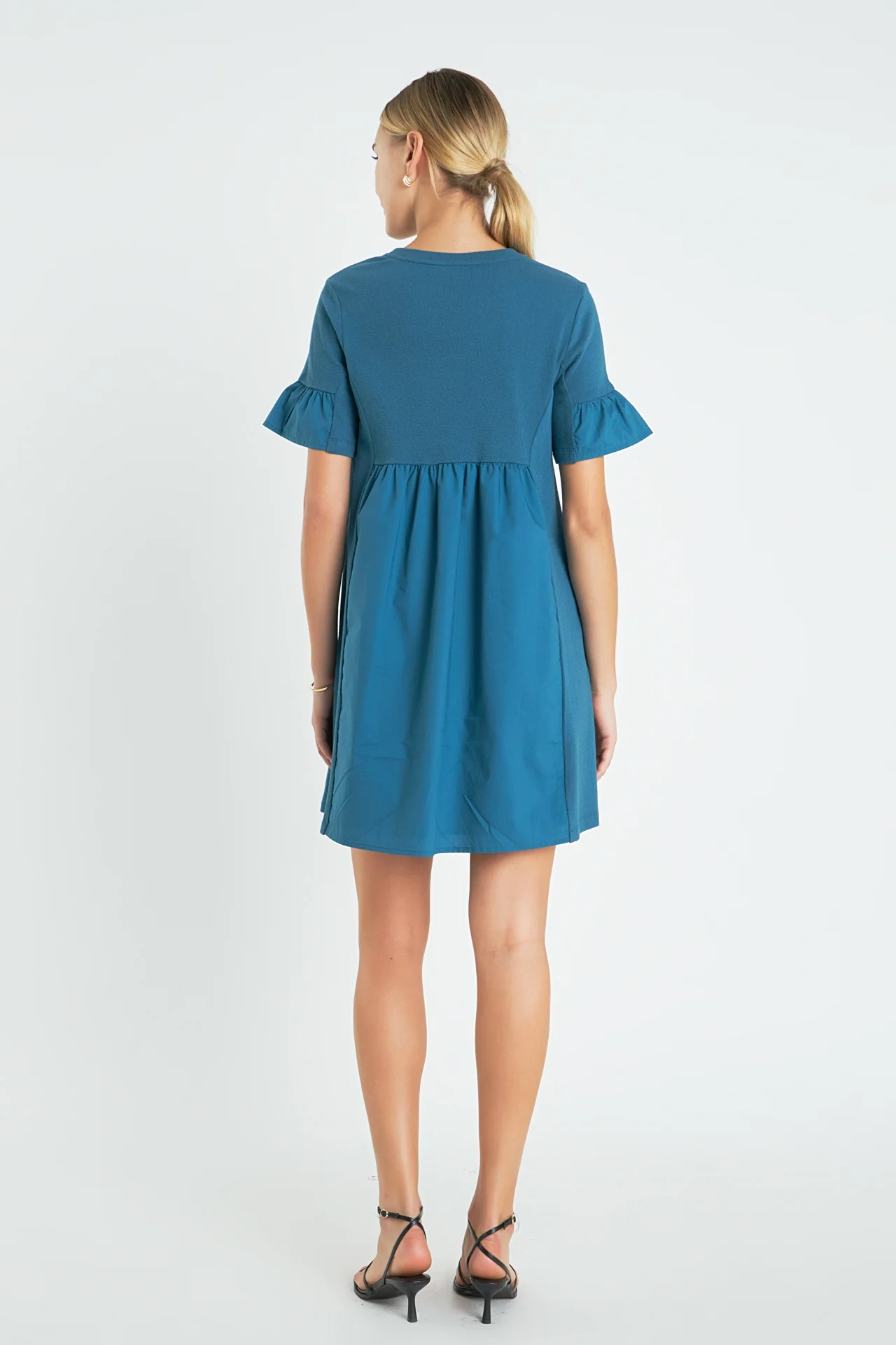 Mixed Media Short-Sleeve Mini Dress - Image 4