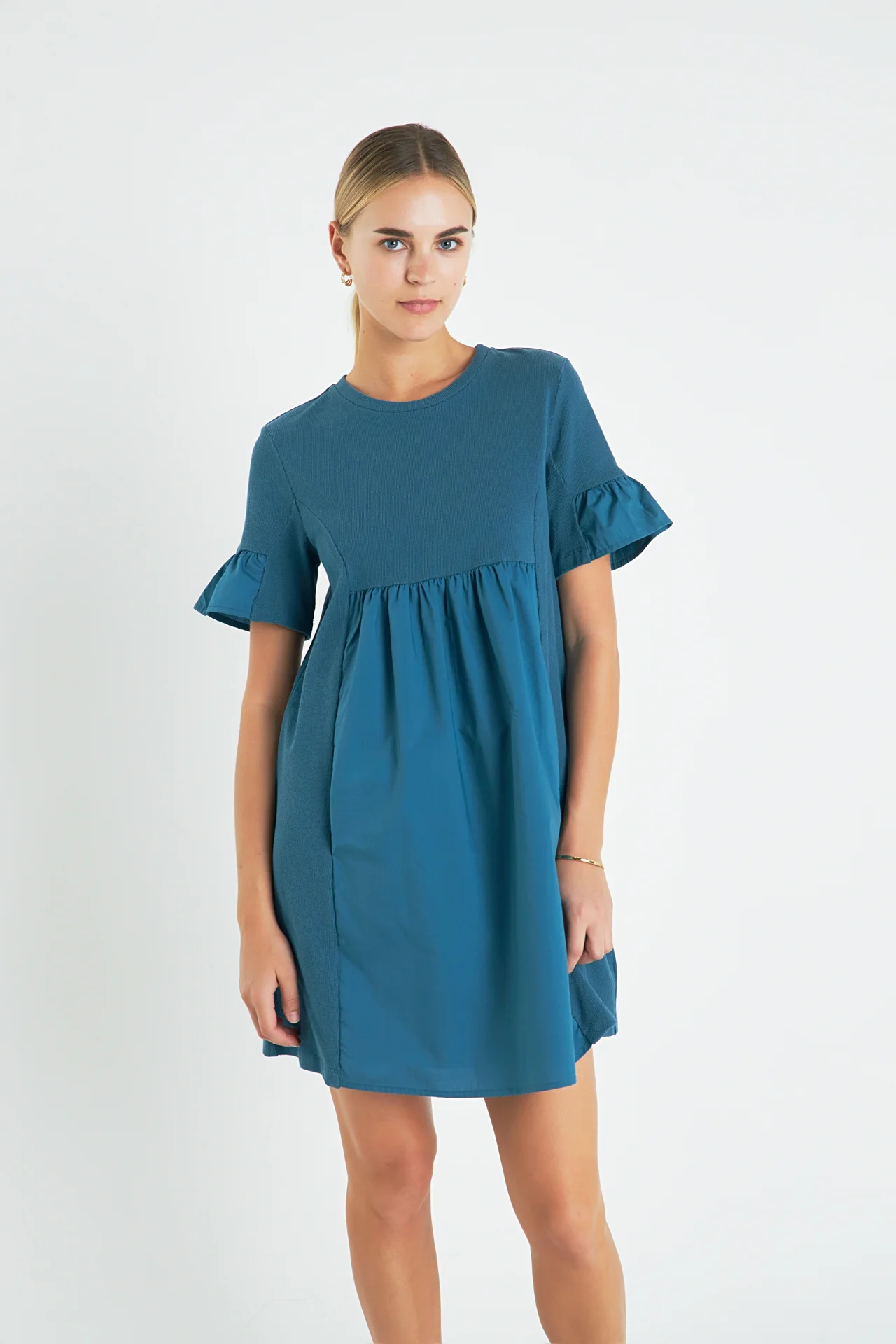 Mixed Media Short-Sleeve Mini Dress - Image 5