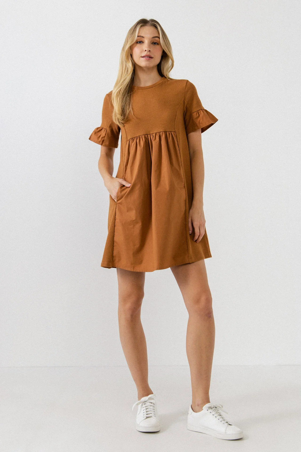 Mixed Media Short-Sleeve Mini Dress - Image 6