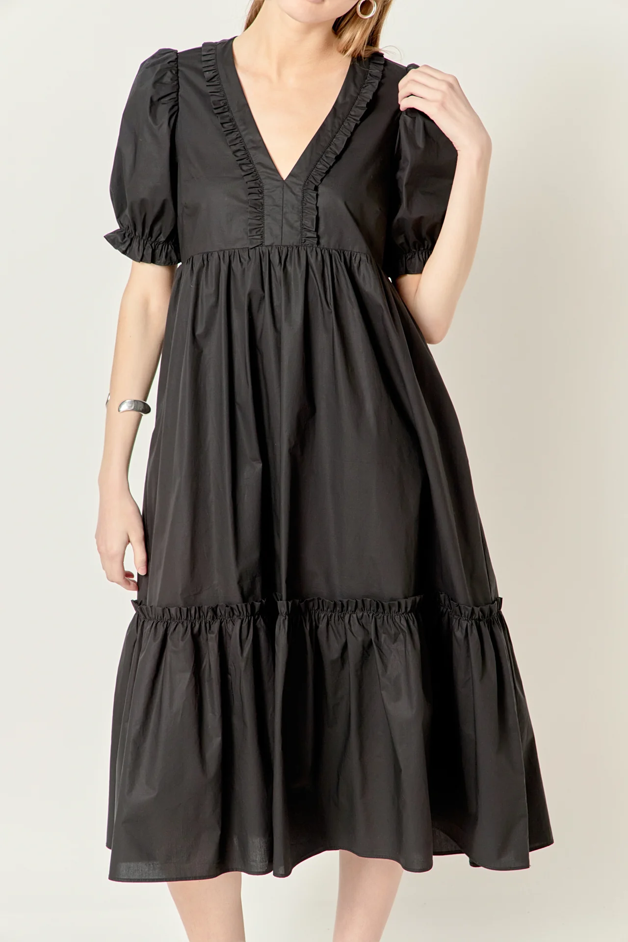Solid Tiered Midi Dress - Image 2