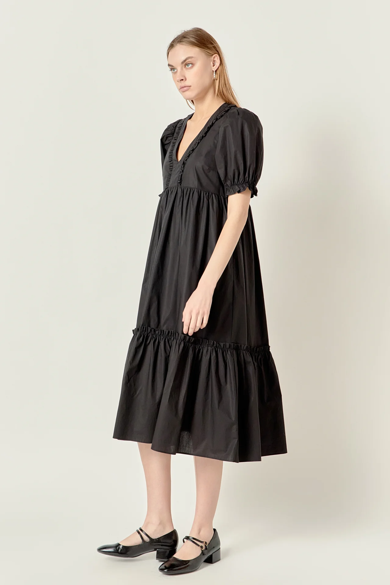 Solid Tiered Midi Dress - Image 3