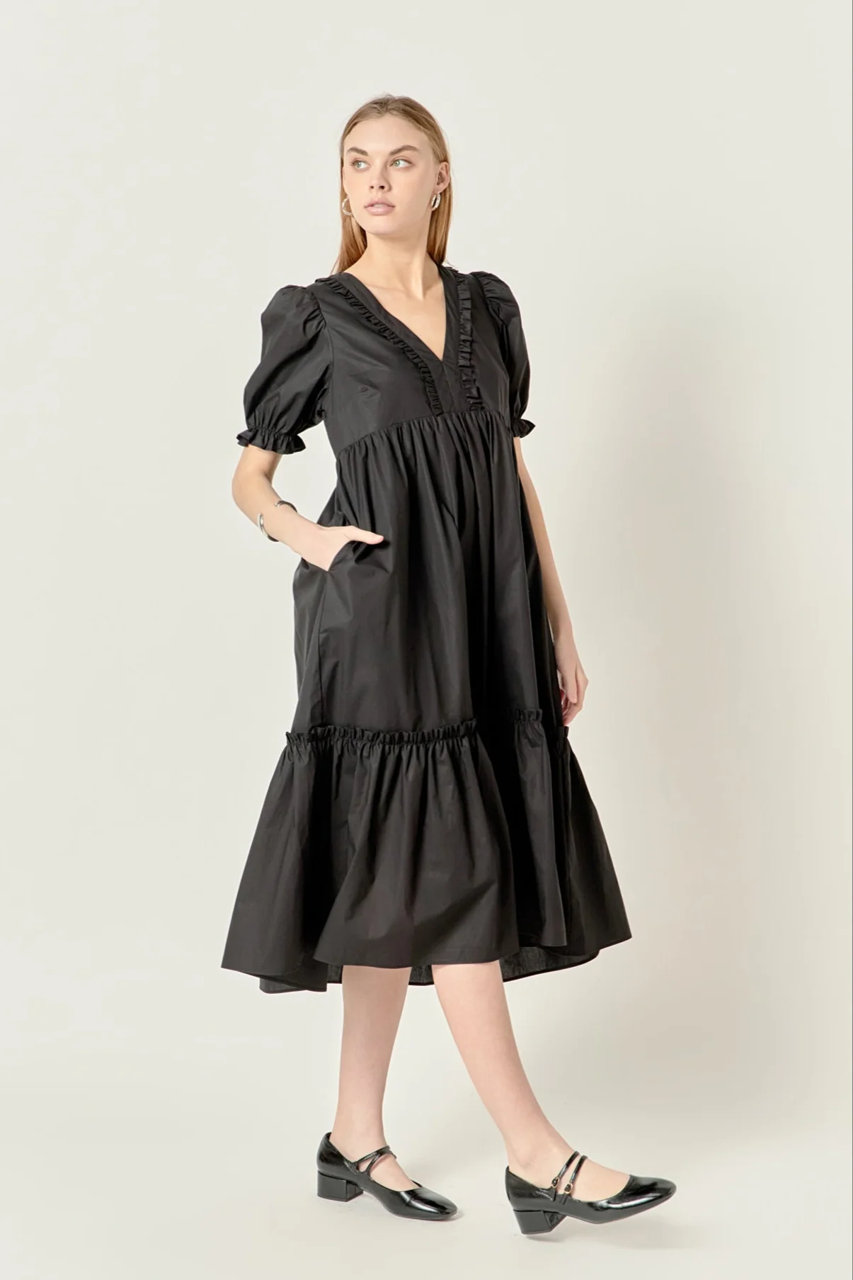Solid Tiered Midi Dress - Image 5
