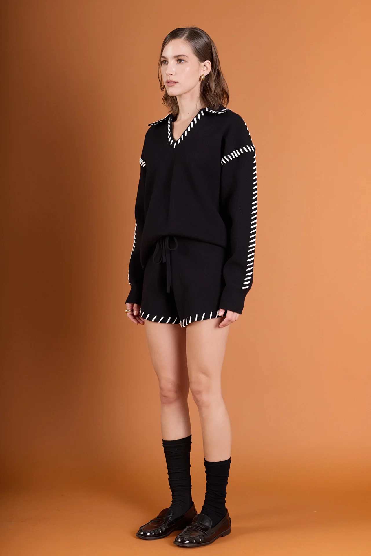 Stitch Detail Knit Collar Top - Image 3