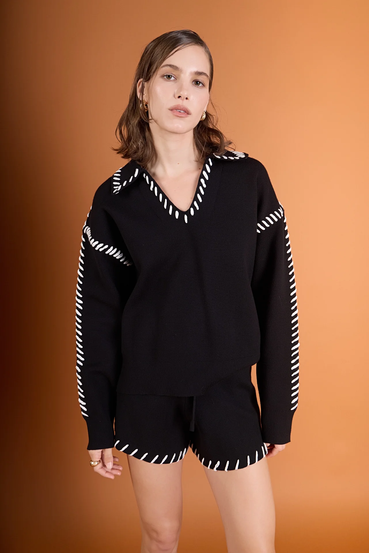 Stitch Detail Knit Collar Top - Image 5