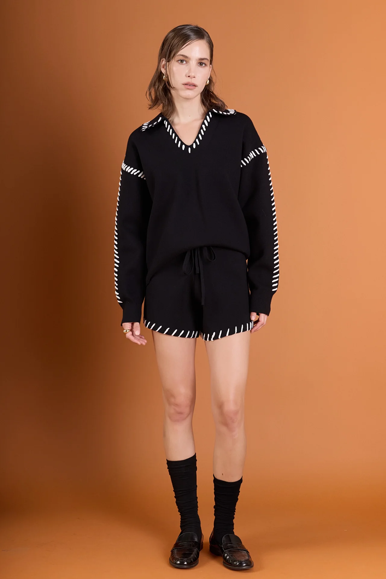 Stitch Detail Knit Shorts - Image 3