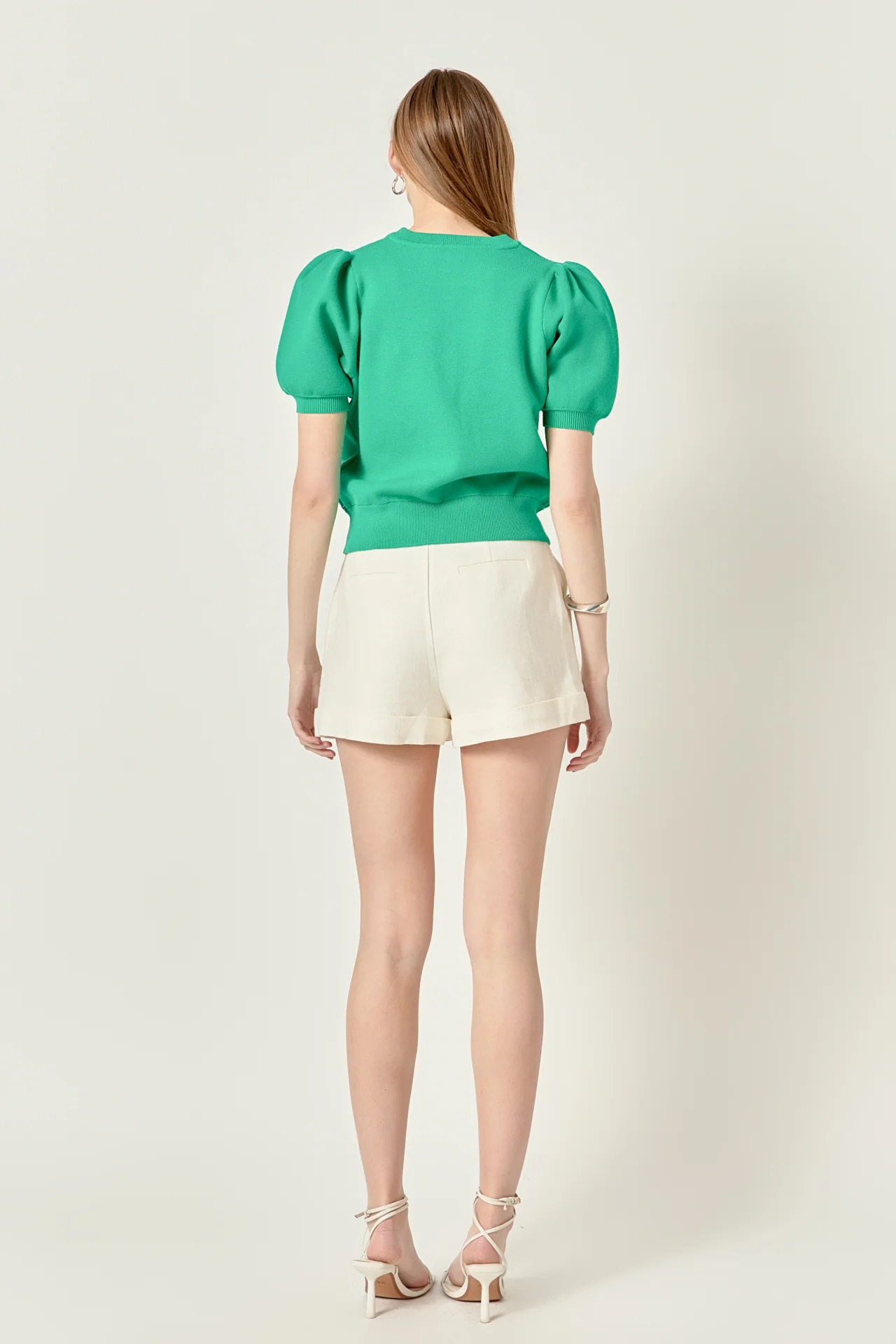 Puff Sleeve Stitch Detail Knit Top - Image 4