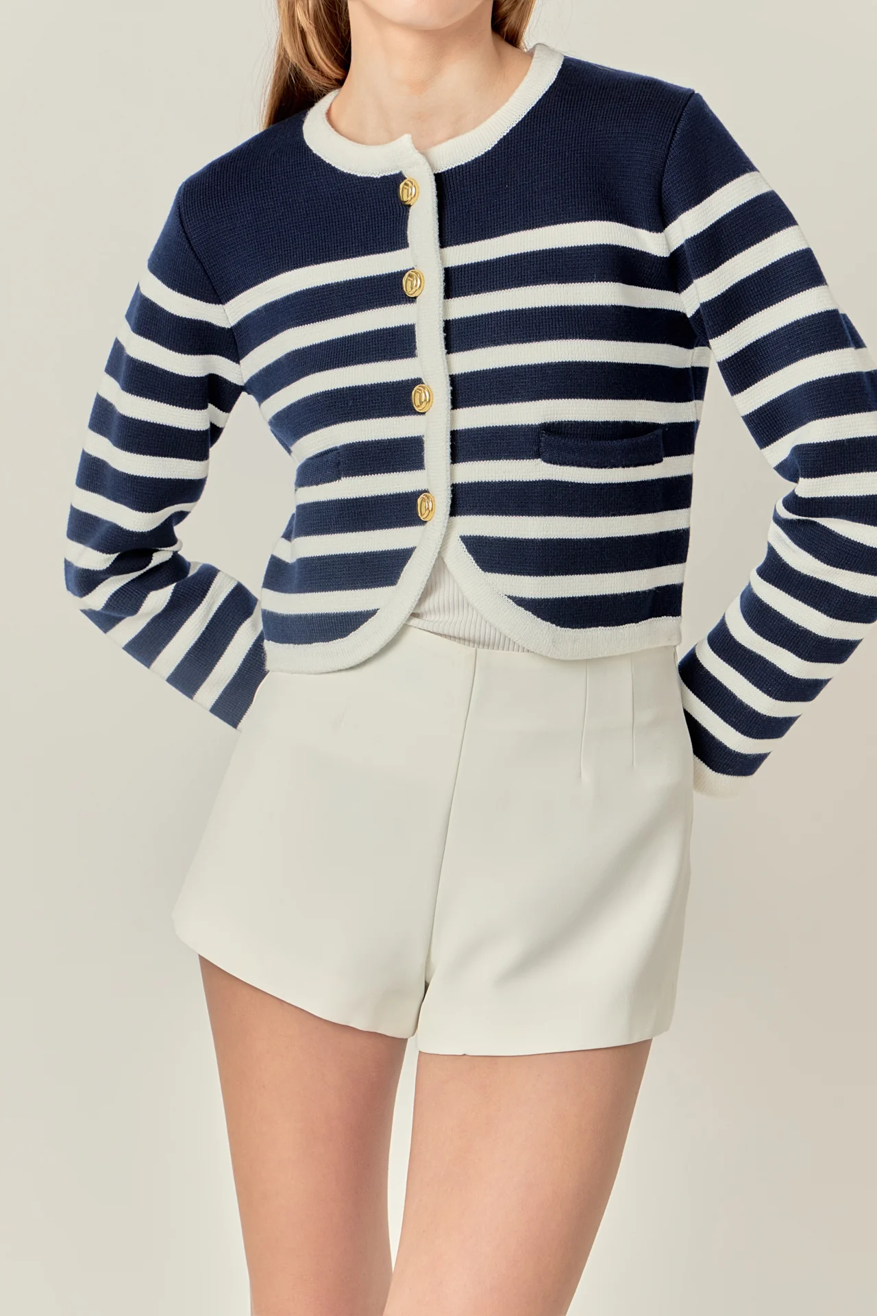 Nautical Stripe Gold Button Cardigan - Image 2