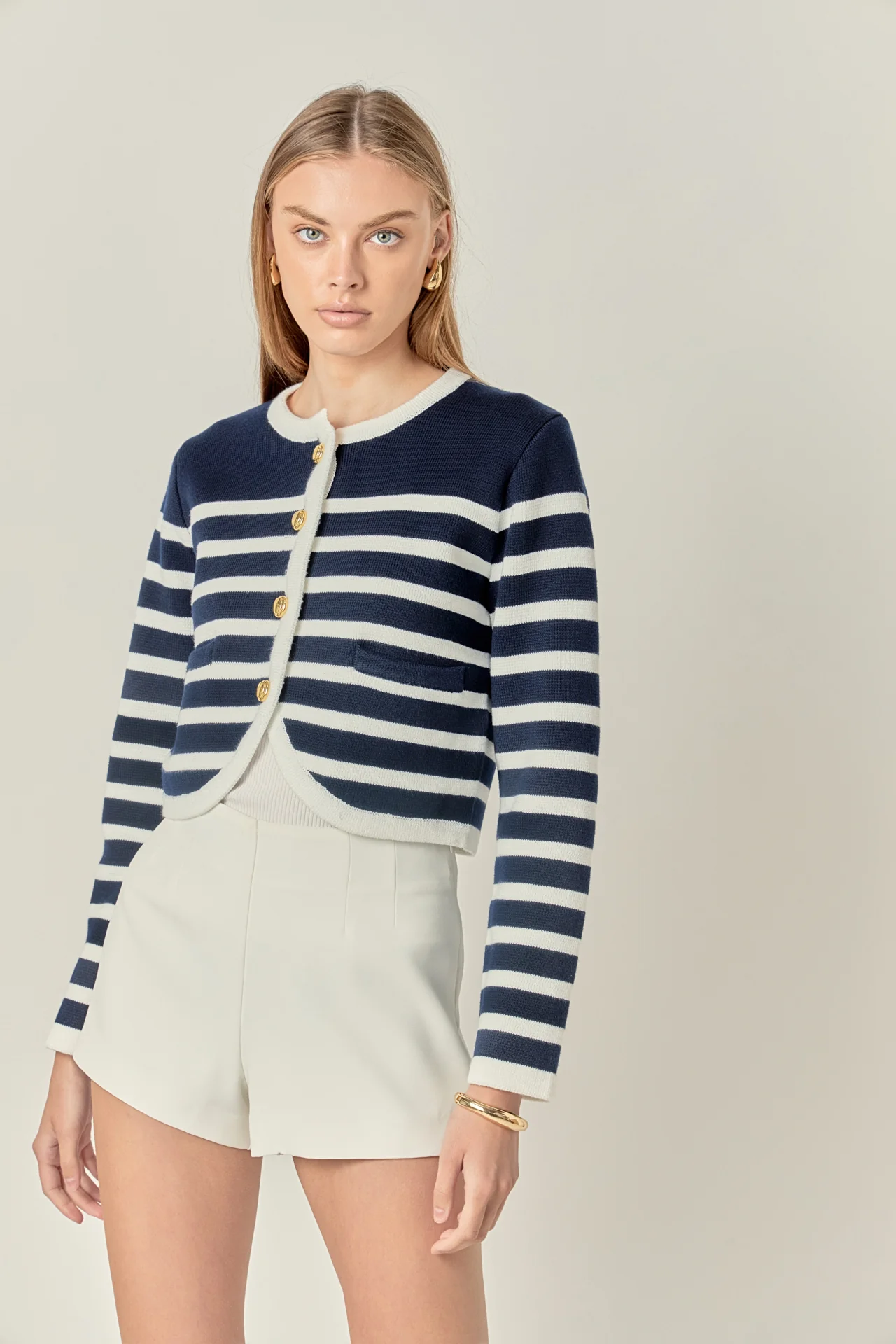 Nautical Stripe Gold Button Cardigan - Image 5