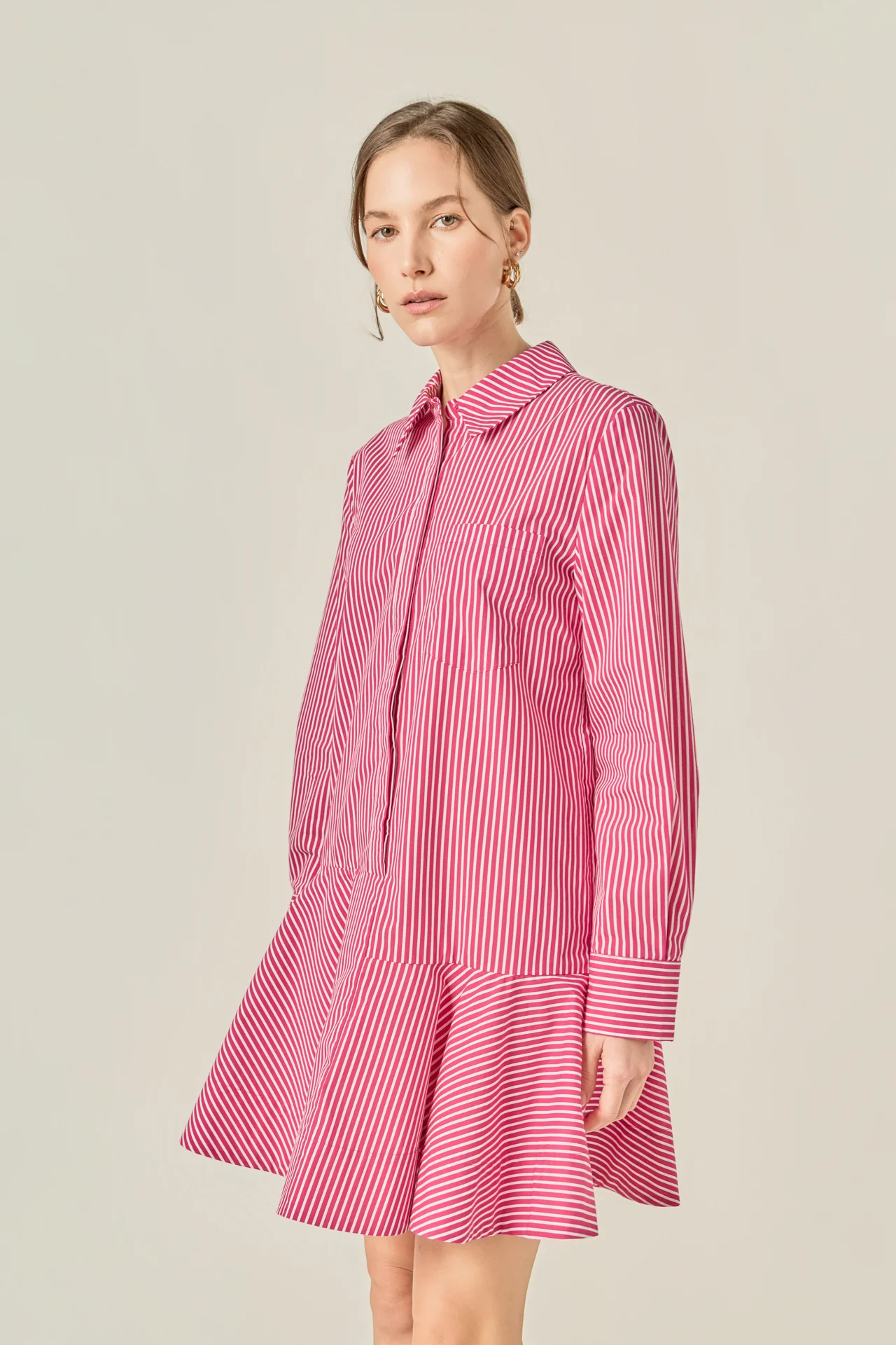 Stripe Collar Flared Skirt Dress - Image 10