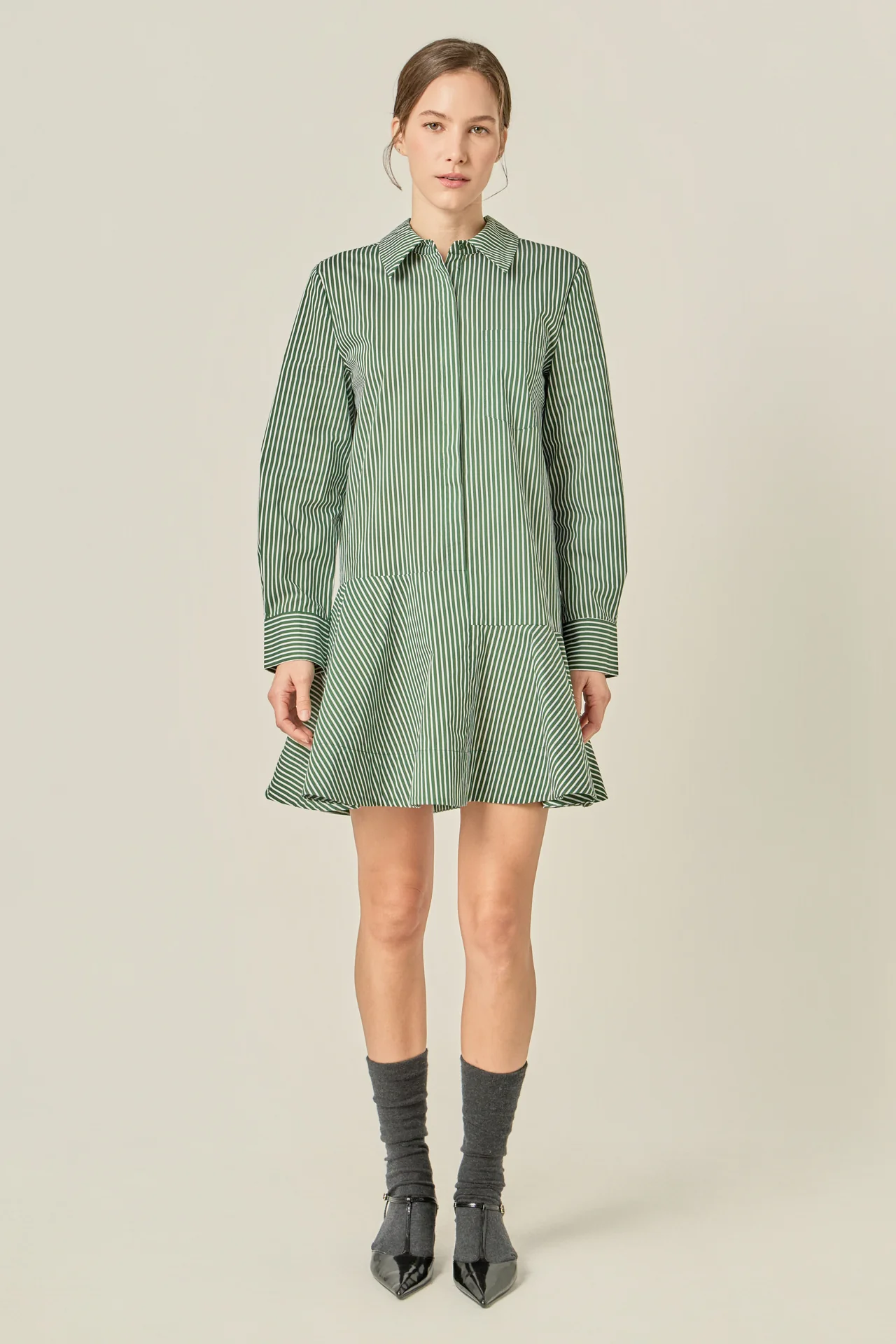 Stripe Collar Flared Skirt Dress - Image 11