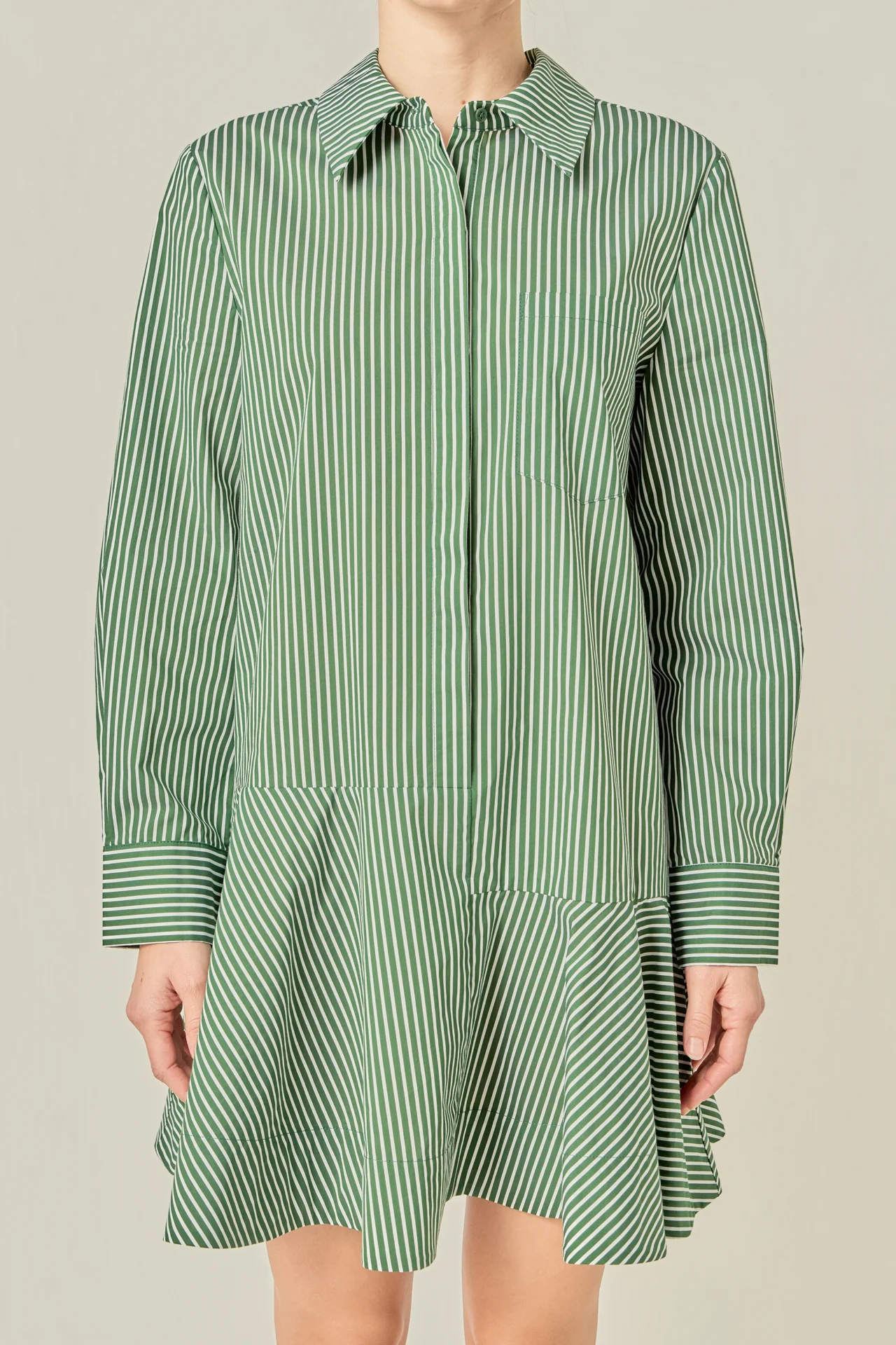 Stripe Collar Flared Skirt Dress - Image 12