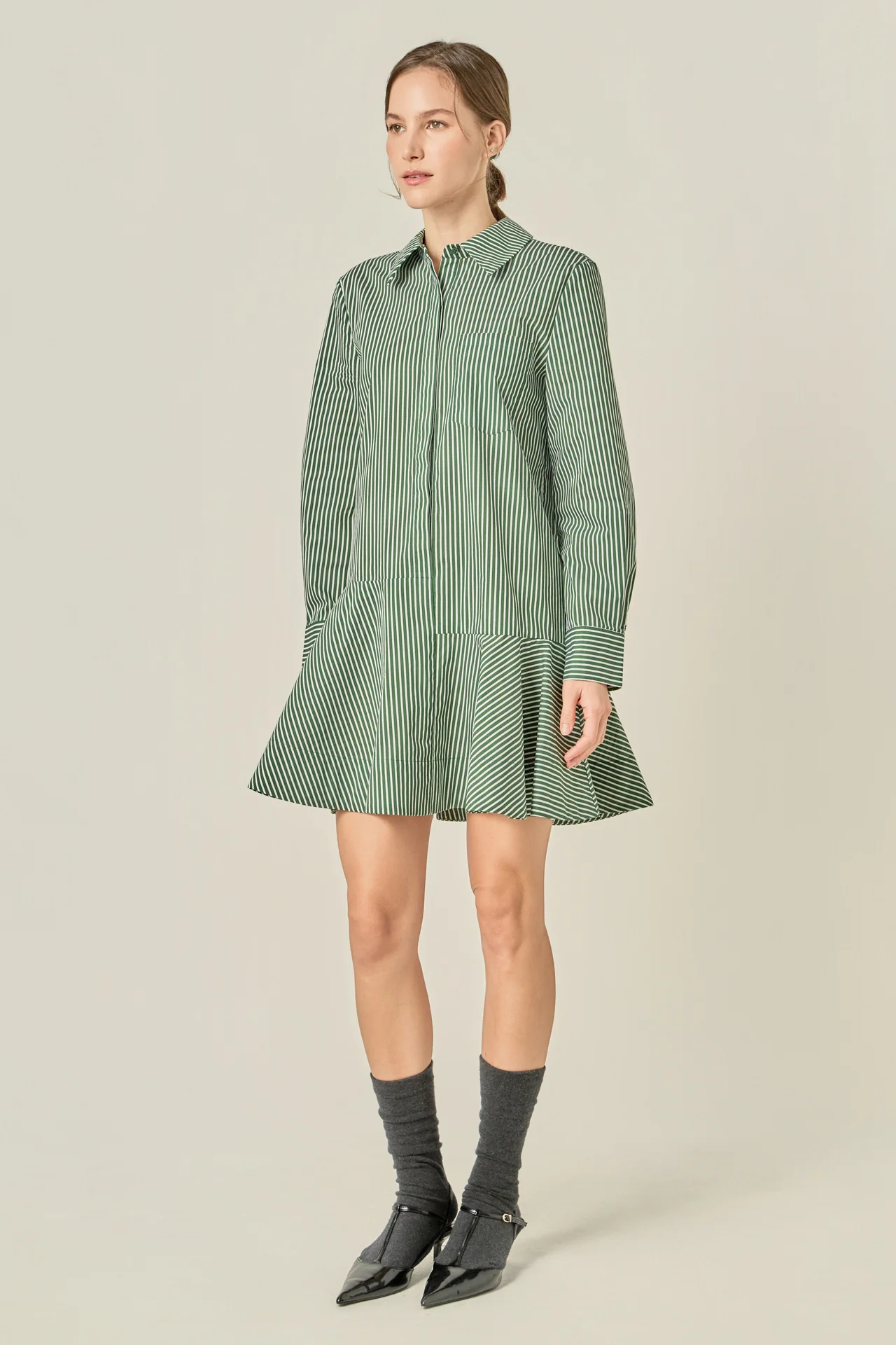 Stripe Collar Flared Skirt Dress - Image 13