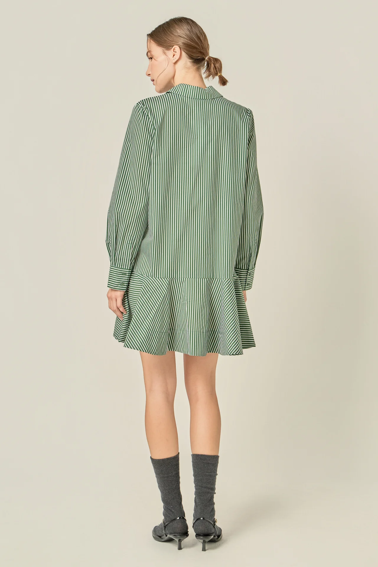 Stripe Collar Flared Skirt Dress - Image 14