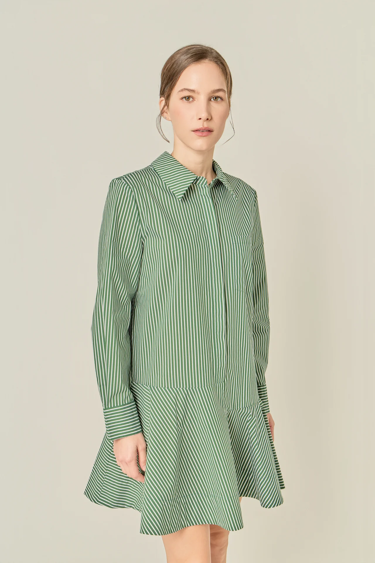 Stripe Collar Flared Skirt Dress - Image 15