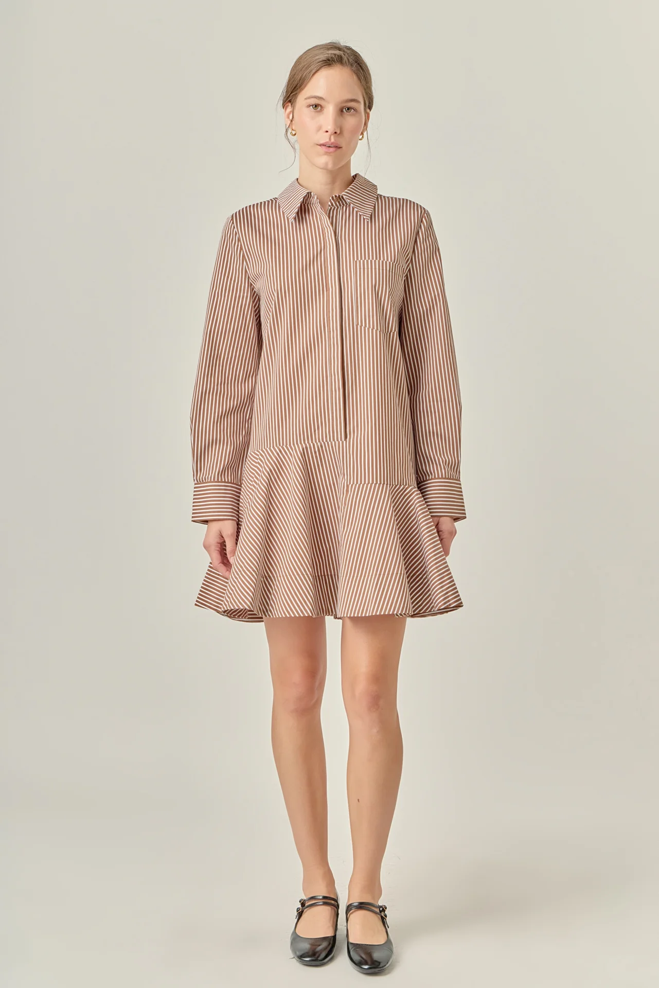 Stripe Collar Flared Skirt Dress - Image 16