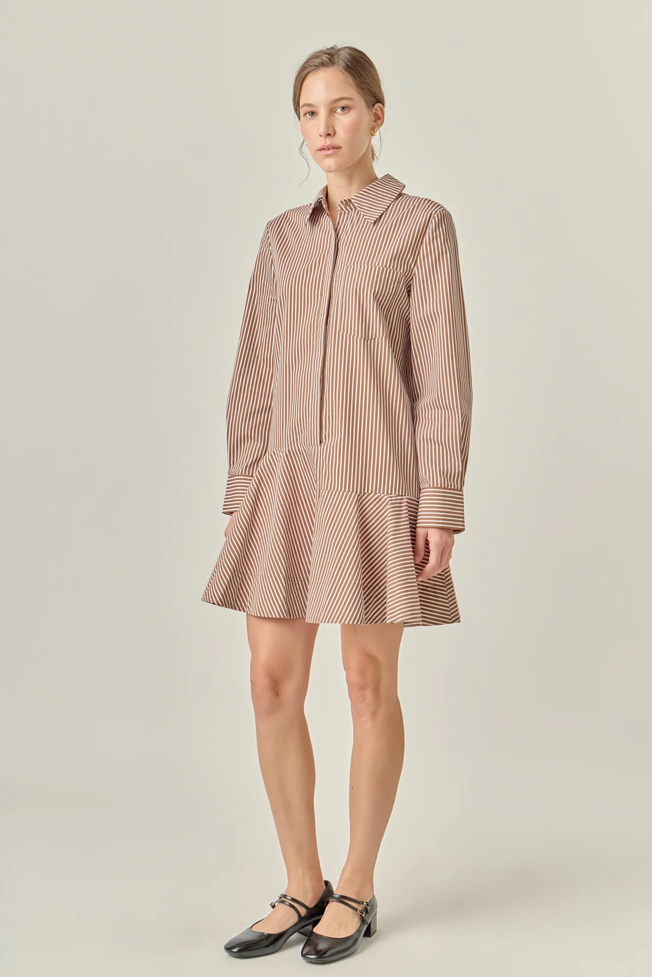 Stripe Collar Flared Skirt Dress - Image 18