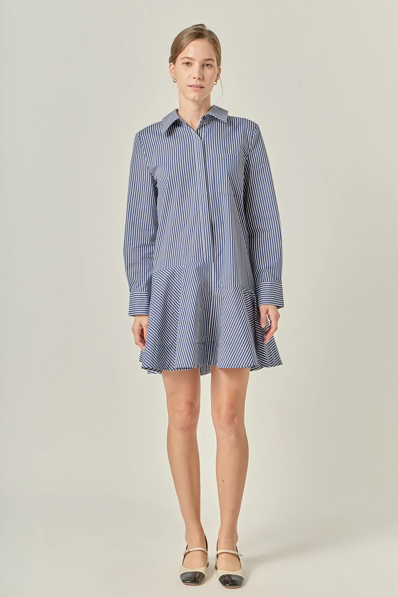 Stripe Collar Flared Skirt Dress - Image 21