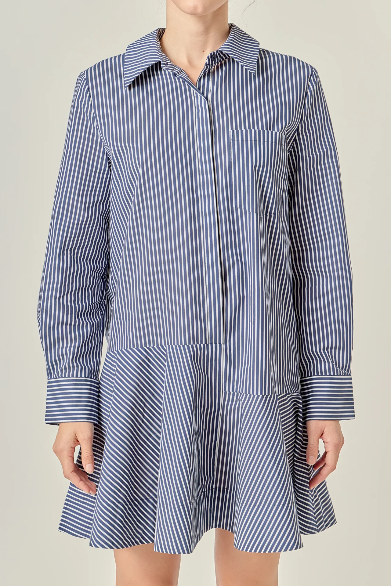 Stripe Collar Flared Skirt Dress - Image 22