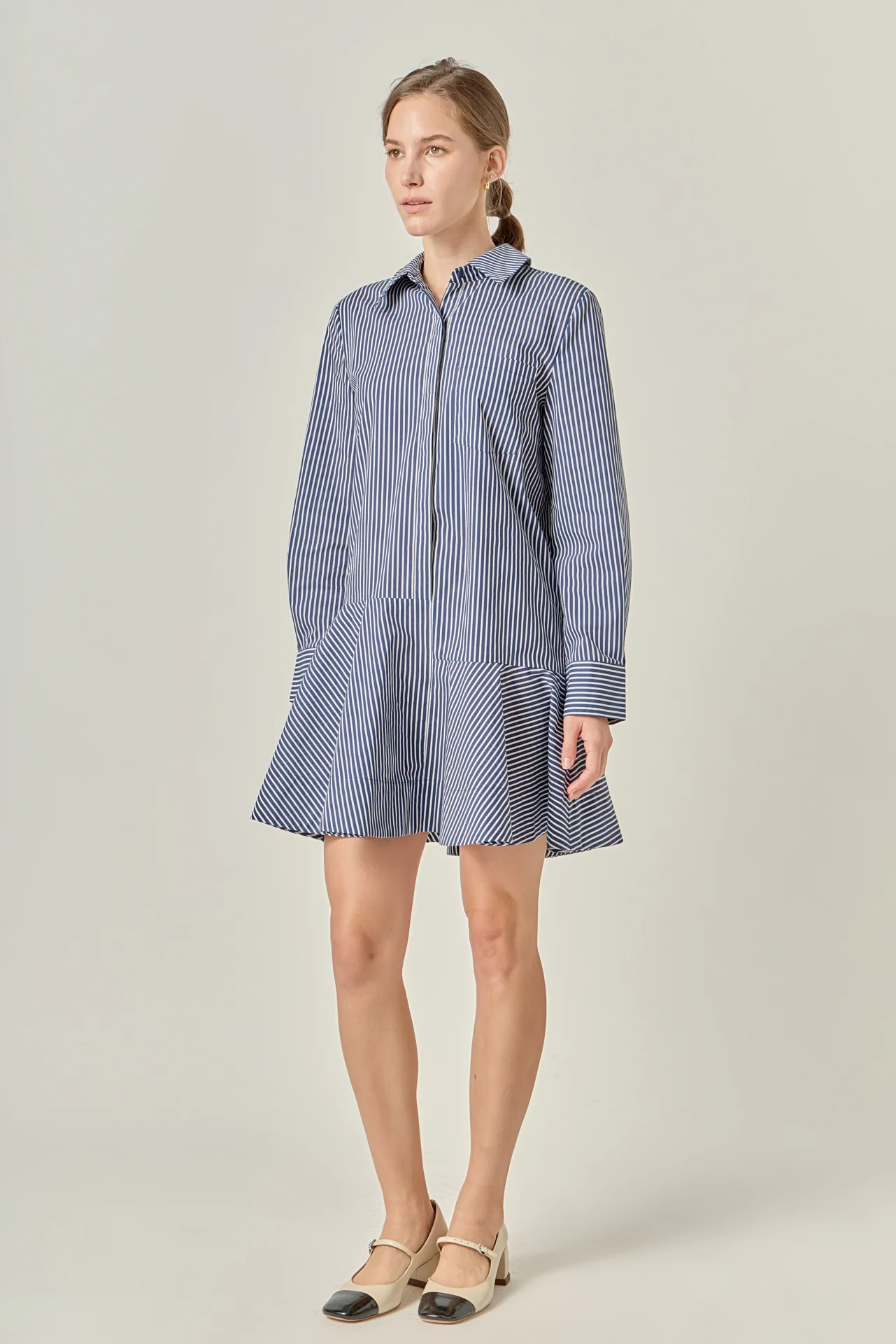 Stripe Collar Flared Skirt Dress - Image 23