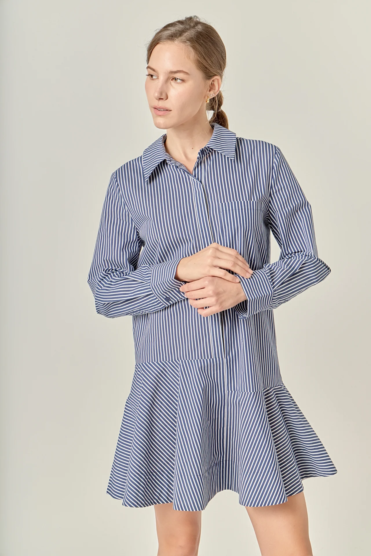 Stripe Collar Flared Skirt Dress - Image 25