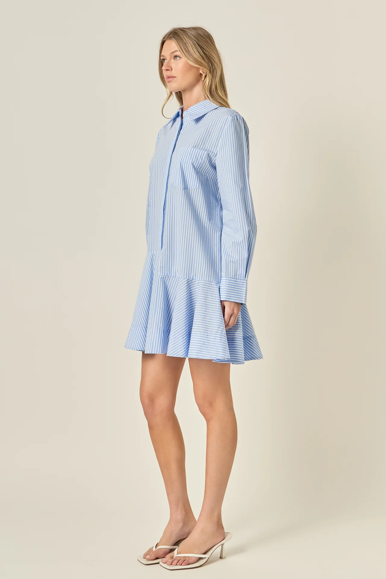 Stripe Collar Flared Skirt Dress - Image 3