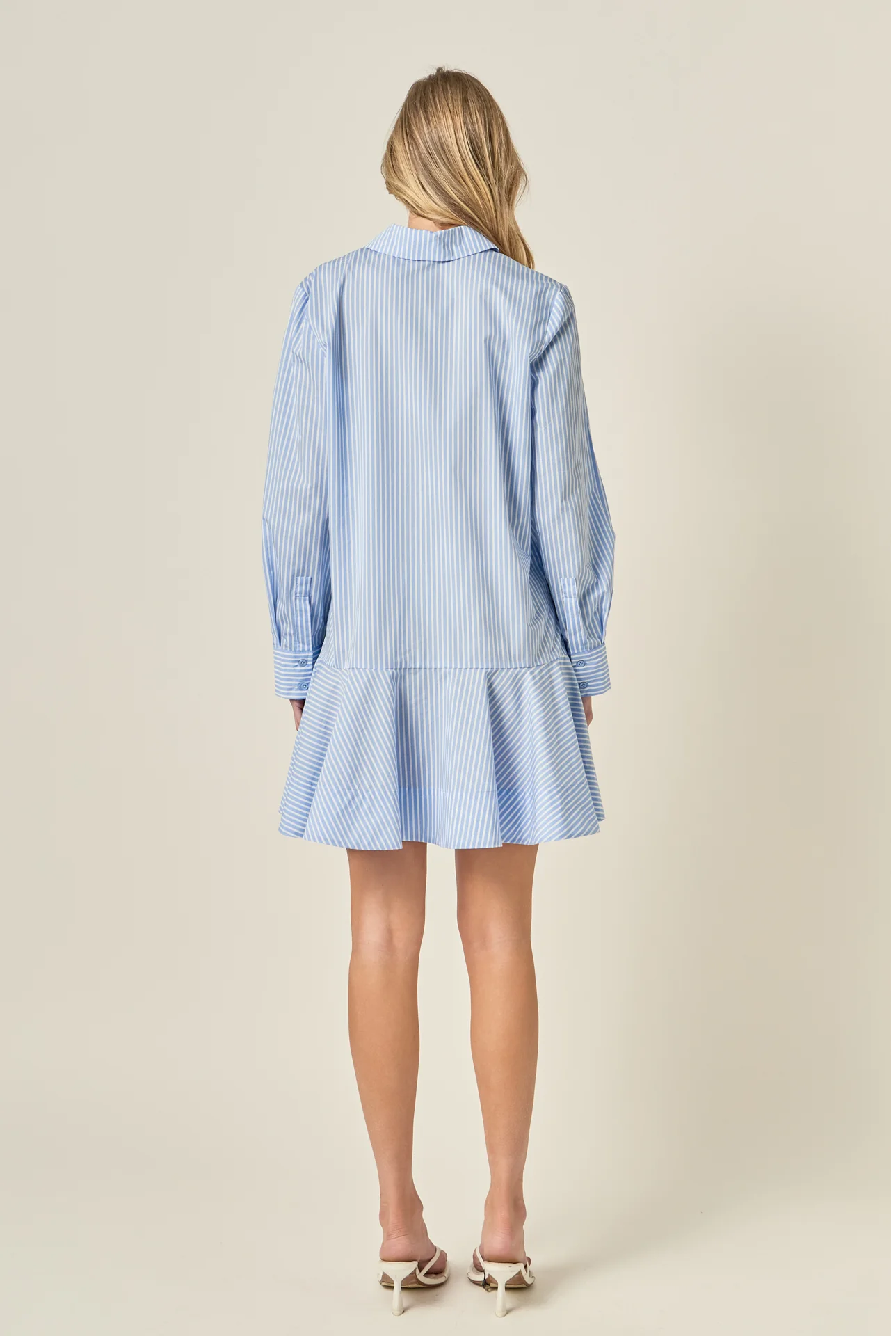 Stripe Collar Flared Skirt Dress - Image 4