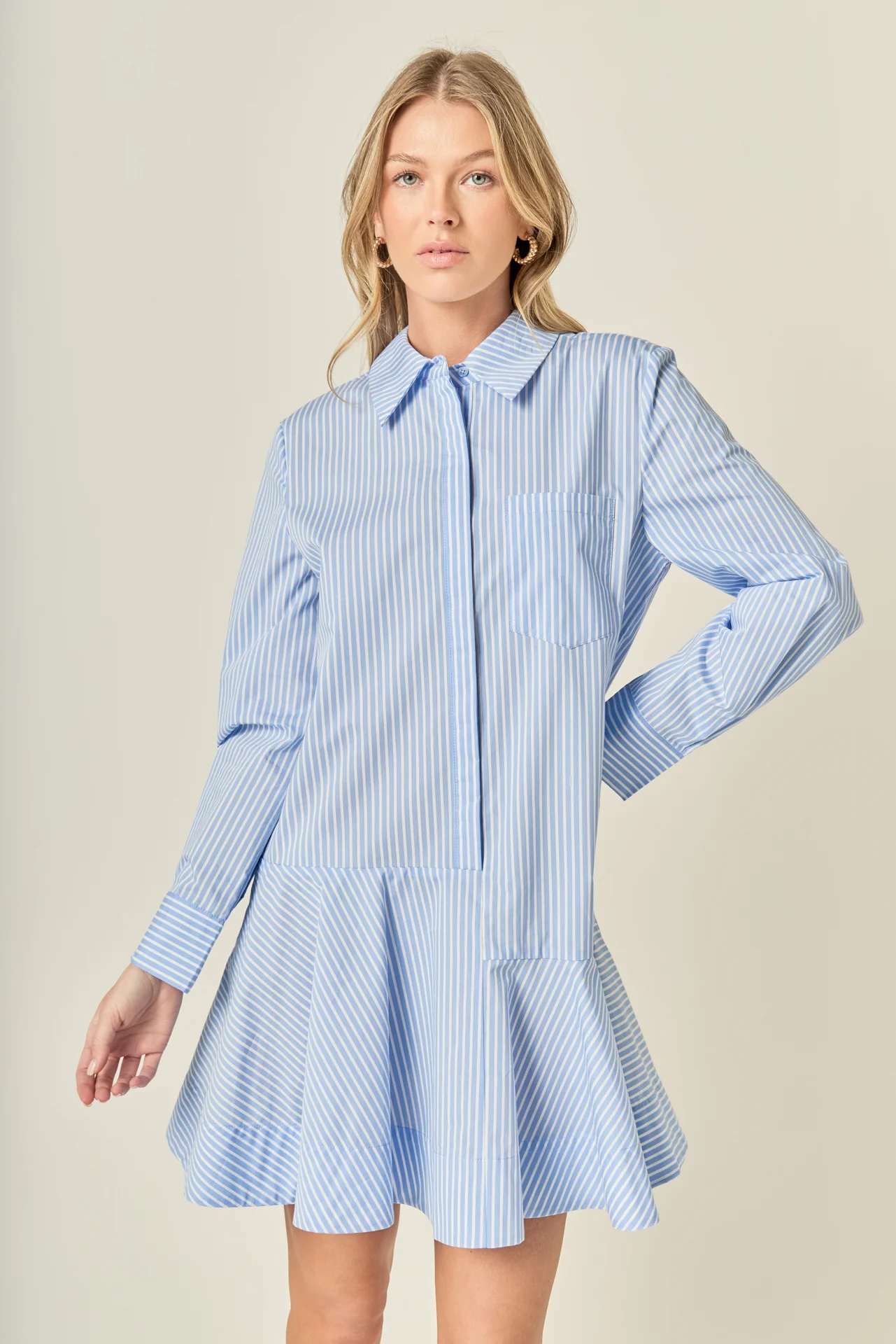 Stripe Collar Flared Skirt Dress - Image 5