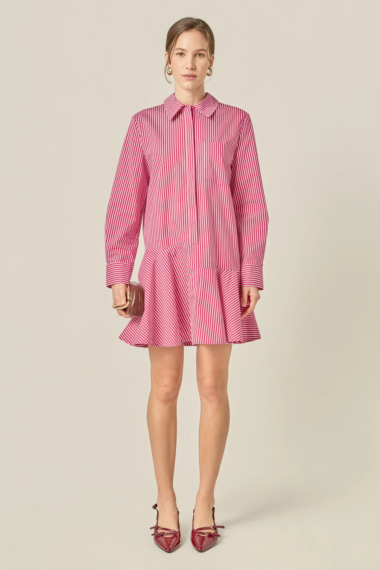 Stripe Collar Flared Skirt Dress - Image 6