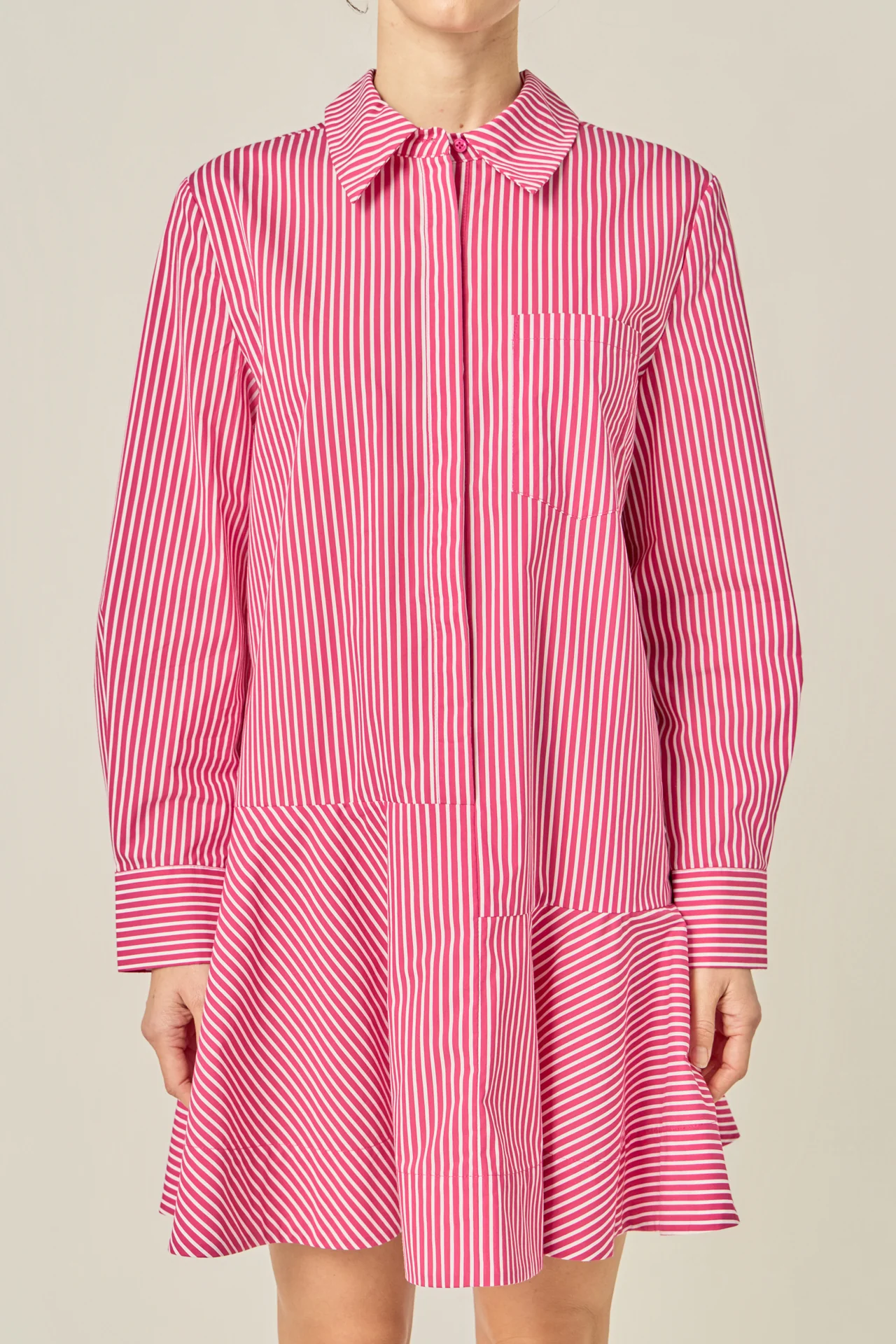 Stripe Collar Flared Skirt Dress - Image 7