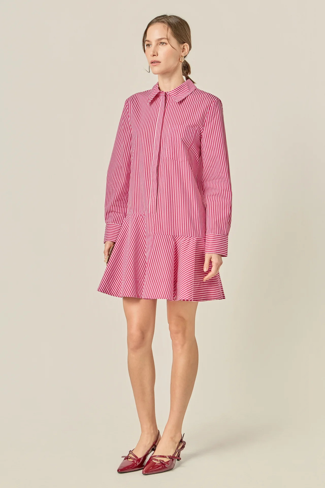 Stripe Collar Flared Skirt Dress - Image 8