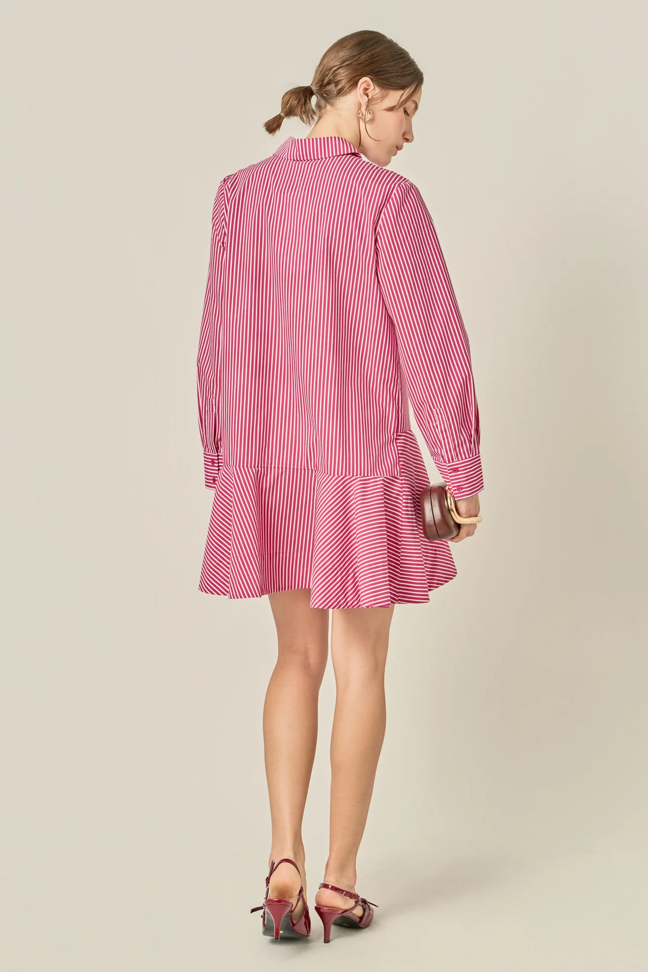 Stripe Collar Flared Skirt Dress - Image 9
