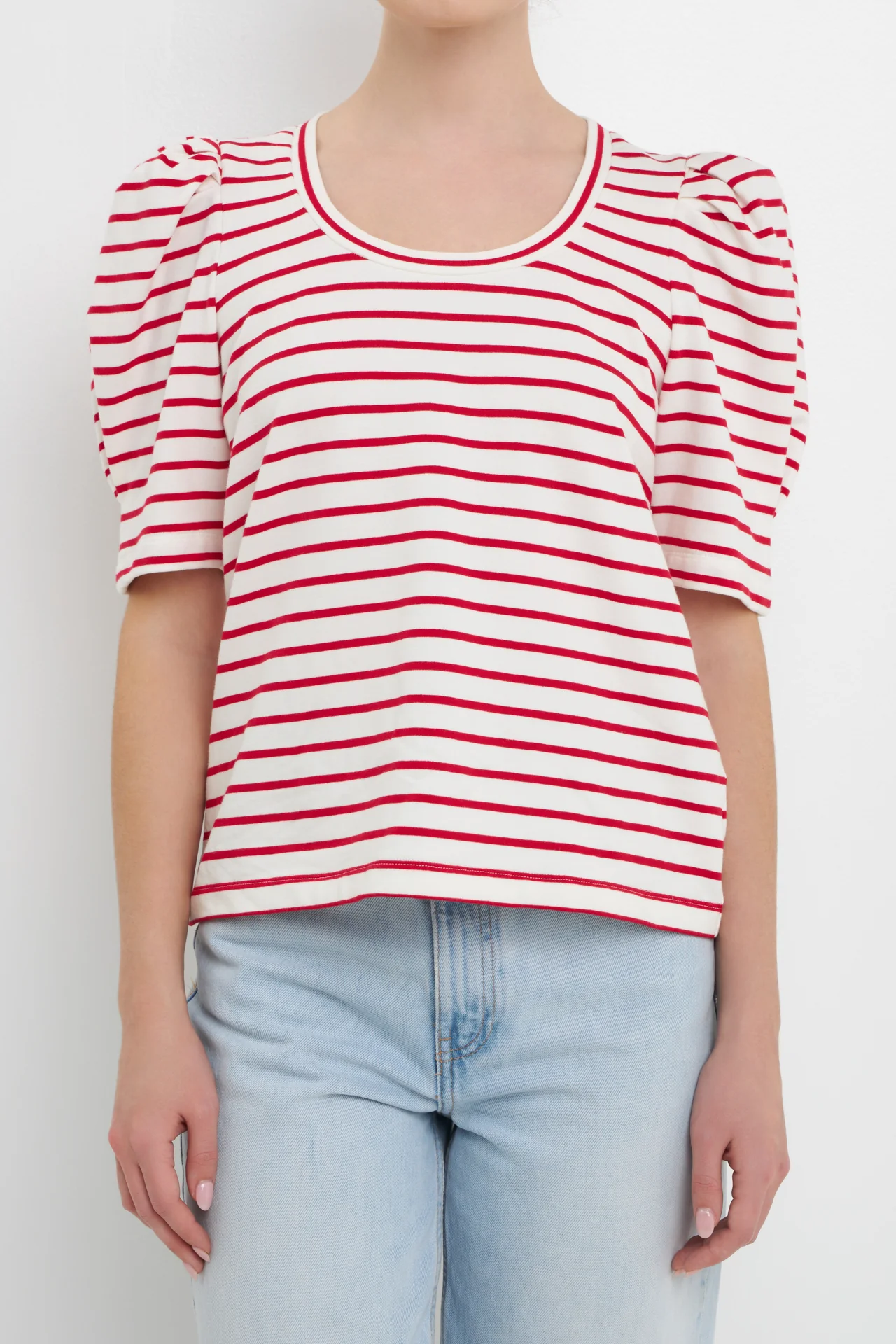 Stripe Pleated Puff Sleeve Top - Image 2