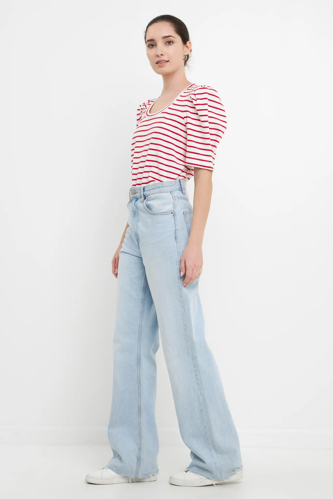 Stripe Pleated Puff Sleeve Top - Image 3