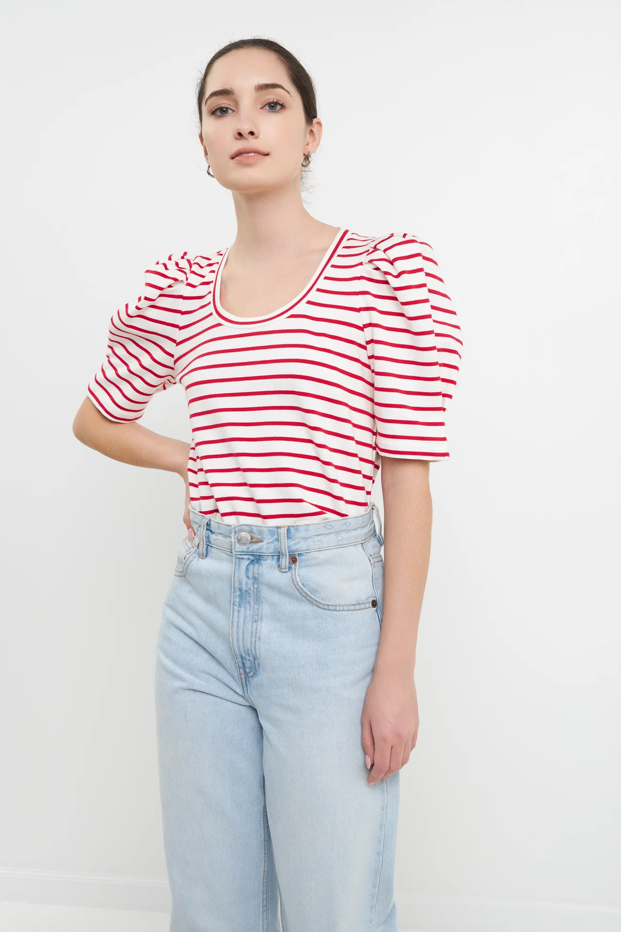 Stripe Pleated Puff Sleeve Top - Image 5