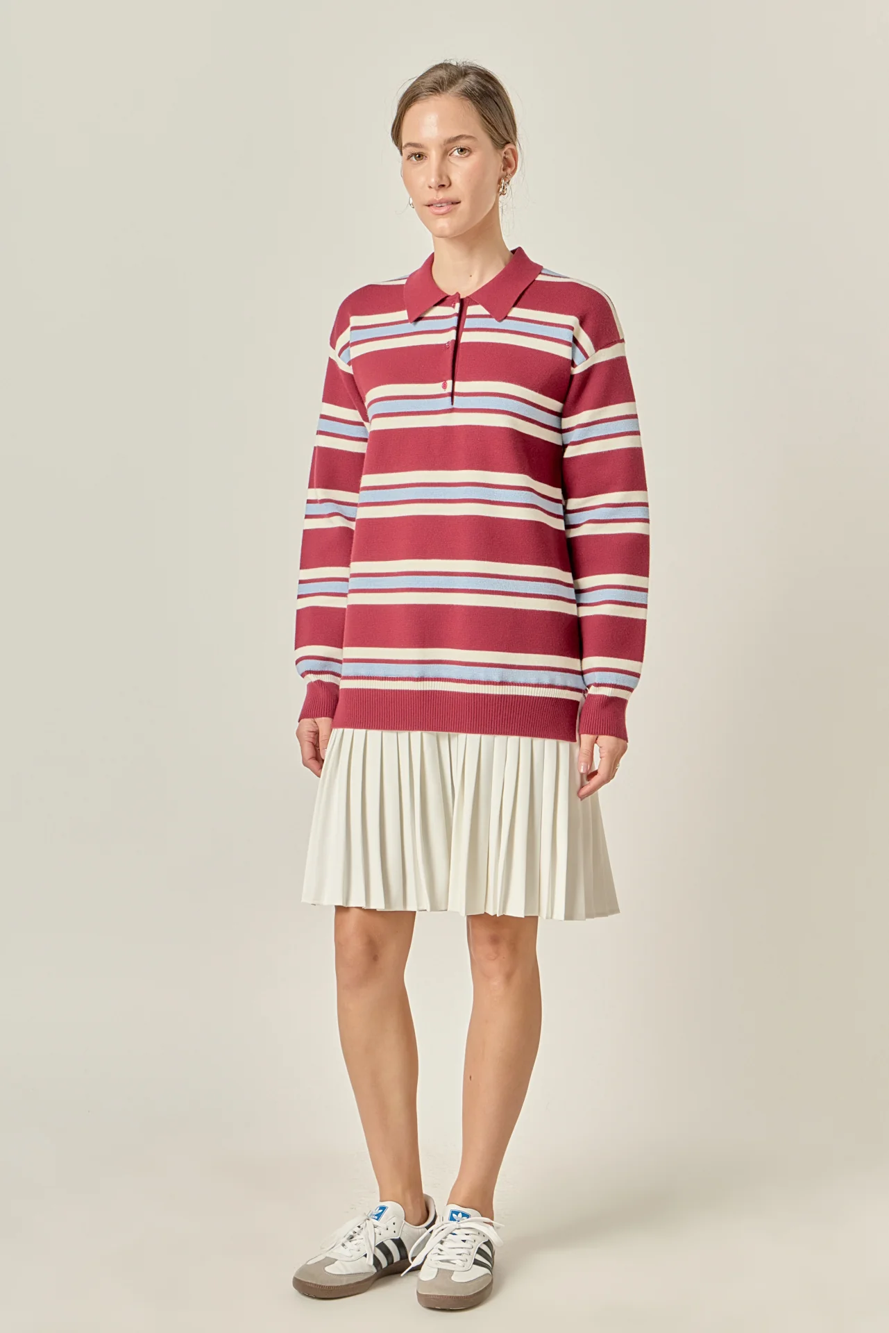 Stripe Polo Mixed Media Mini Dress - Image 3