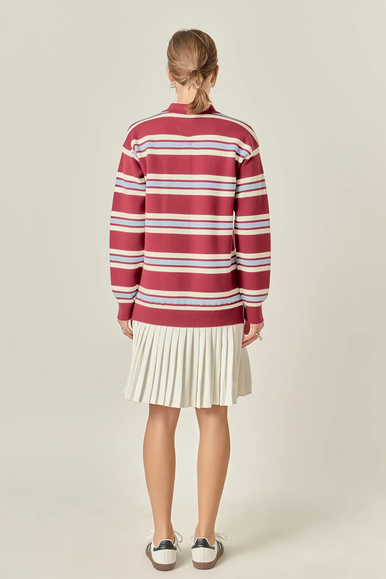 Stripe Polo Mixed Media Mini Dress - Image 4