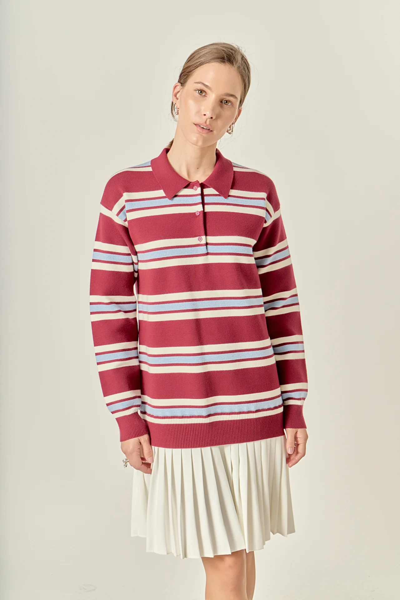 Stripe Polo Mixed Media Mini Dress - Image 5