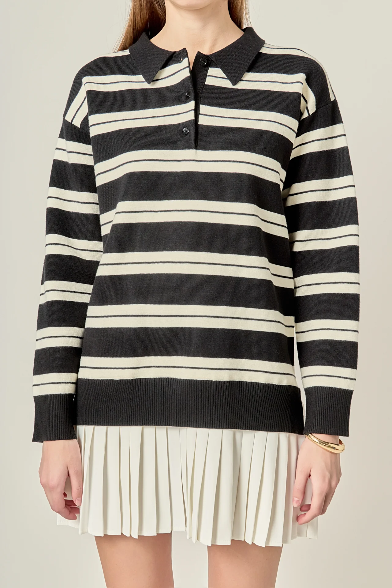 Stripe Polo Mixed Media Mini Dress - Image 2