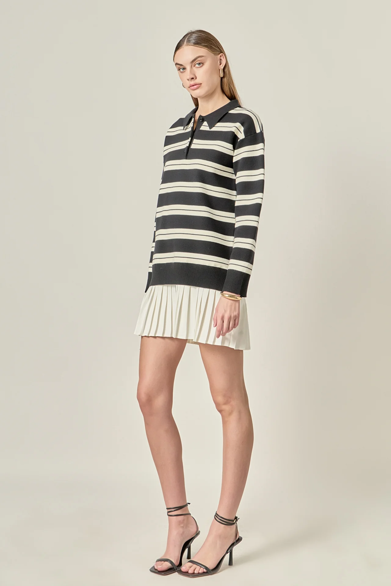 Stripe Polo Mixed Media Mini Dress - Image 3