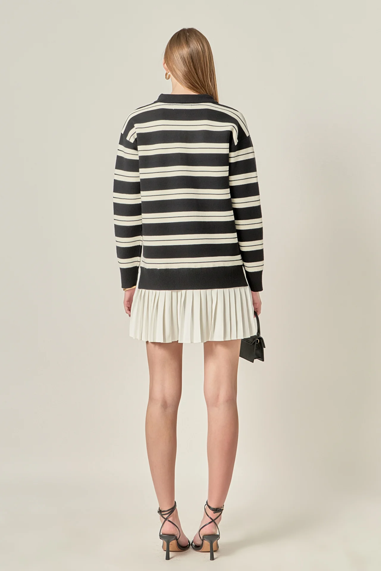 Stripe Polo Mixed Media Mini Dress - Image 4