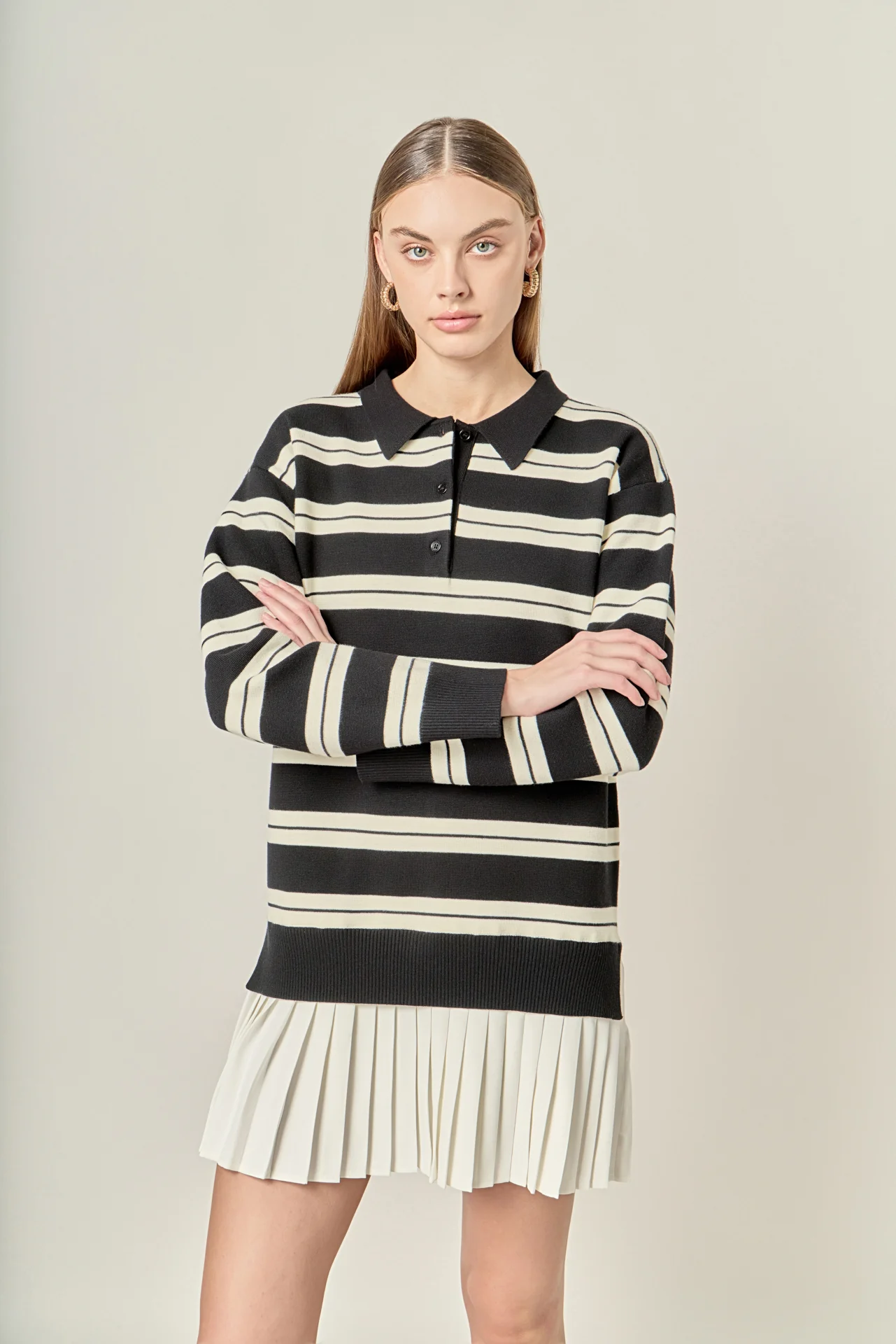 Stripe Polo Mixed Media Mini Dress - Image 5