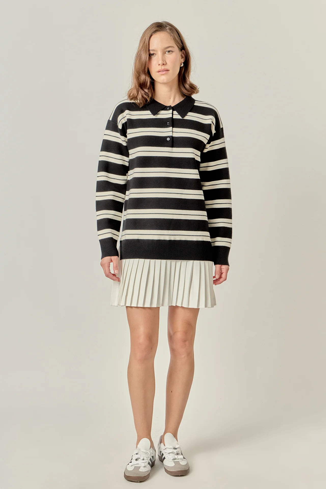 Stripe Polo Mixed Media Mini Dress - Image 6