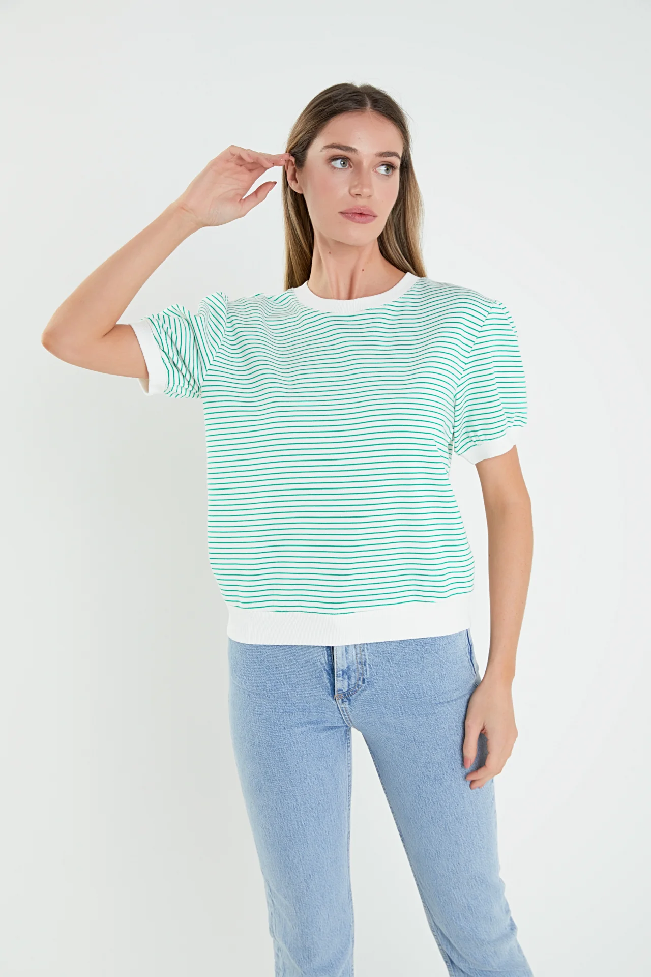 Stripe Terry Puff Sleeve Sweatshirt - Image 10