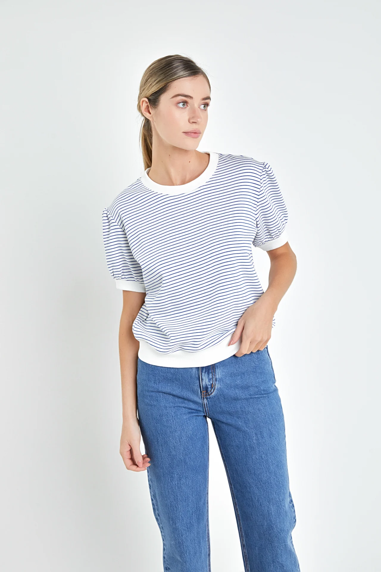 Stripe Terry Puff Sleeve Sweatshirt - Image 20