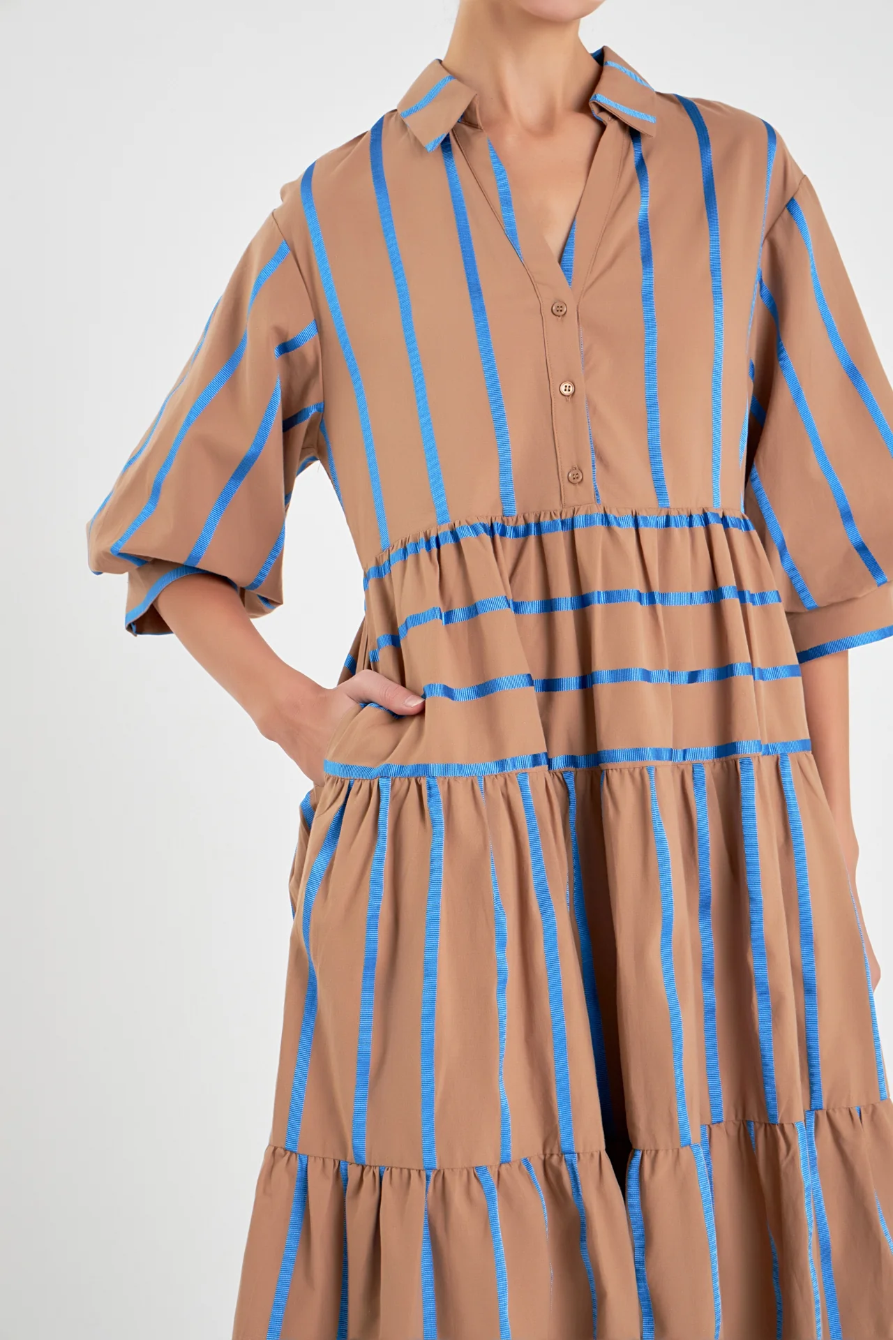 Striped Collared Midi Dress - Image 2